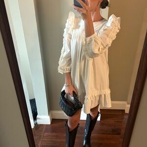 White Ruffle Long Sleeve Dress